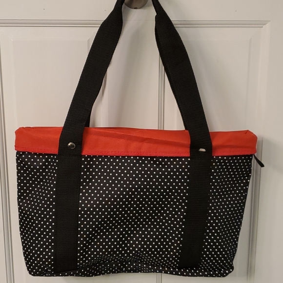 TOTE Bag Black w/White Pokadots Red Trim. Is not a zipper closer Bag - Picture 4 of 6